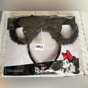 Disney Black Fuzzy Sequin Minnie Ear Headband with Bow